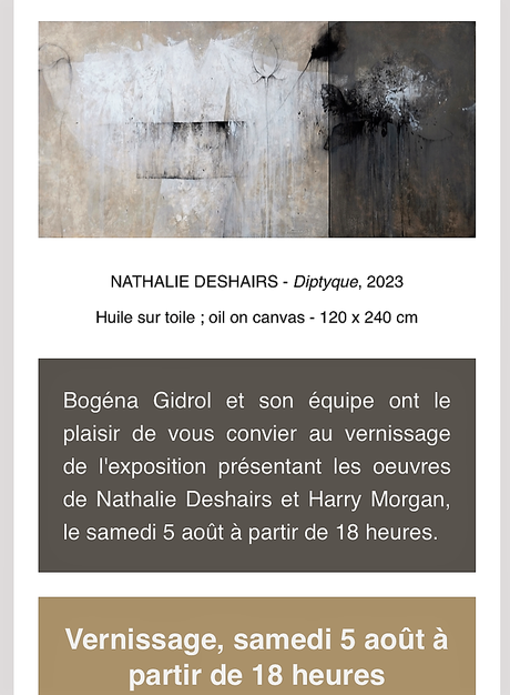 Bogéna Galerie «  » Nathalie Deshairs – Harry Morgan «  » à Saint-Paul de Vence – à partir du 5 Août 2023.