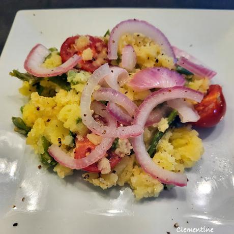 Stamppot aux haricots plats, oignon rouge et gouda vieux