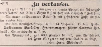 Zurich 1858 — Minna Wagner vend les meubles du ménage / Wenn Minna Wagner die Möbel des Haushalts verkaufte