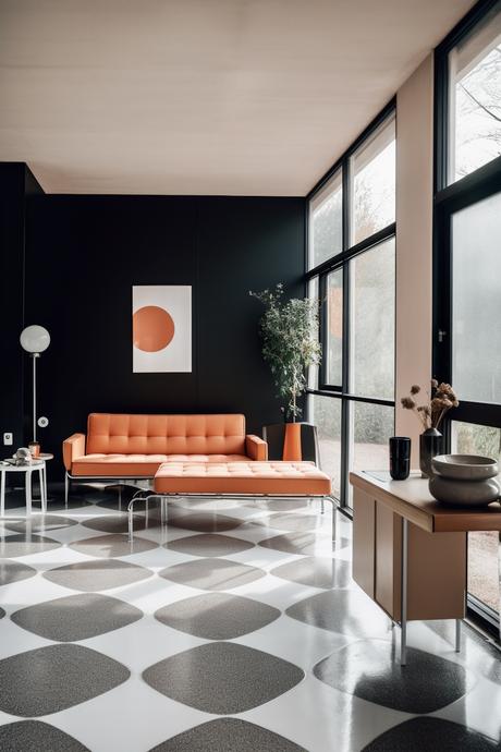 salon Bauhaus noir orange Ludwig Mies van der Rohe