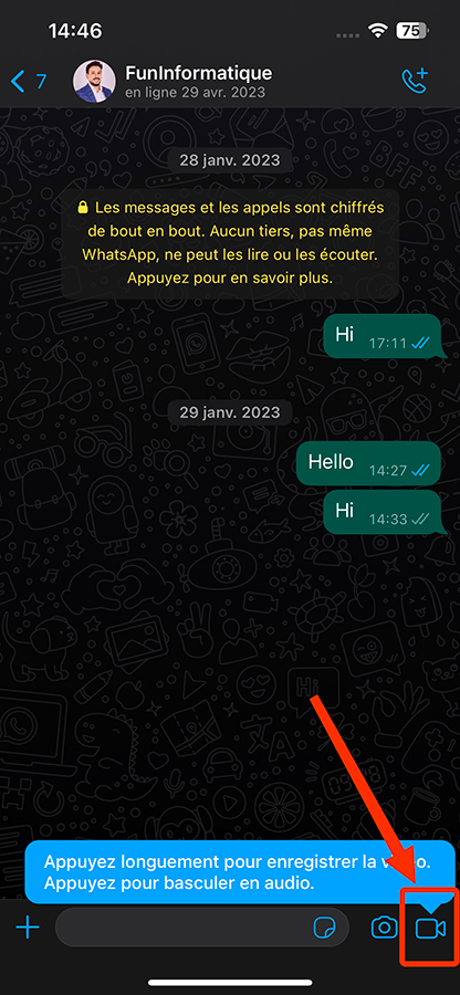 Comment envoyer un message vidéo instantané sur WhatsApp