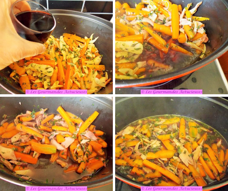 Champignon-poulet et carottes, sauce au vin rouge et aux cassis (Vegan) Champignon-poulet et carottes, sauce au vin rouge et aux cassis (Vegan)