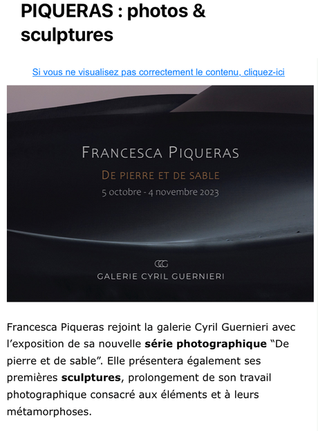 Galerie Cyril Guernieri  » exposition Francesca Piqueras  » –  « de Pierre et de sable » à partir du 5 Octobre 2023.