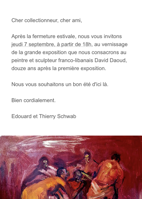 Galerie Schwab Beaubourg  »’ exposition DAOUD «  » » à partir du 07 Septembre 2023.