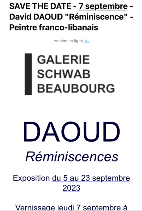 Galerie Schwab Beaubourg  »’ exposition DAOUD «  » » à partir du 07 Septembre 2023.