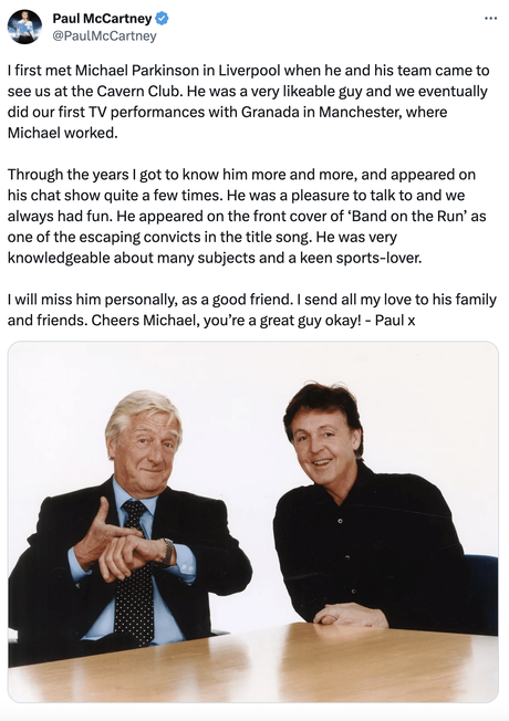 Paul McCartney rend hommage au regretté animateur Michael Parkinson