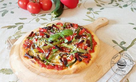 Pizza aux légumes grillés, chorizo et parmesan- Dans la cuisine d'Hilary