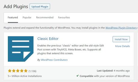 Installer l'éditeur classique dans WP