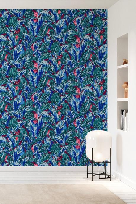 papier peint tendance motif jungle moderne coloré bleu klein fushia