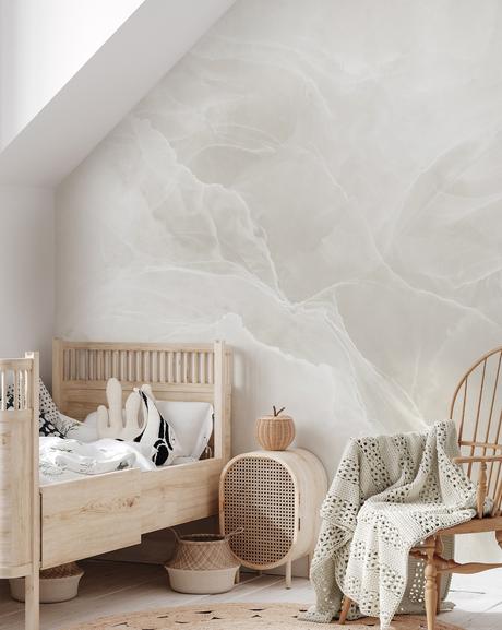 chambre enfant scandinave rétro bois marbre clair