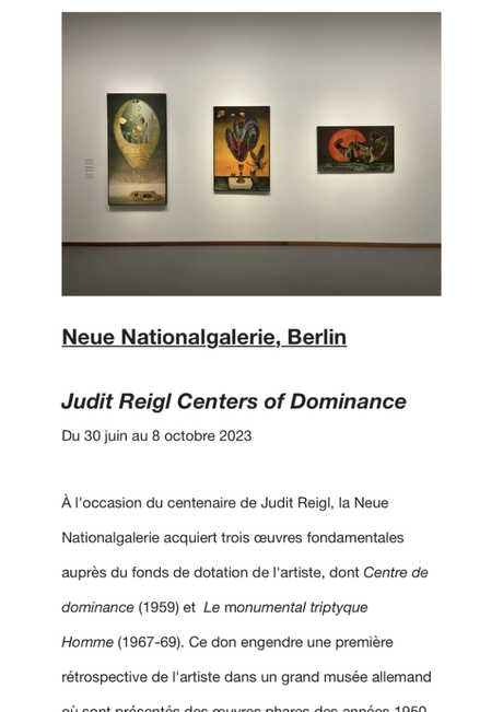 Galerie Dina Vierny  » Judith Reigl  » 22 Septembre 2023.