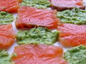Mosaïque saumon mariné guacamole l'aneth
